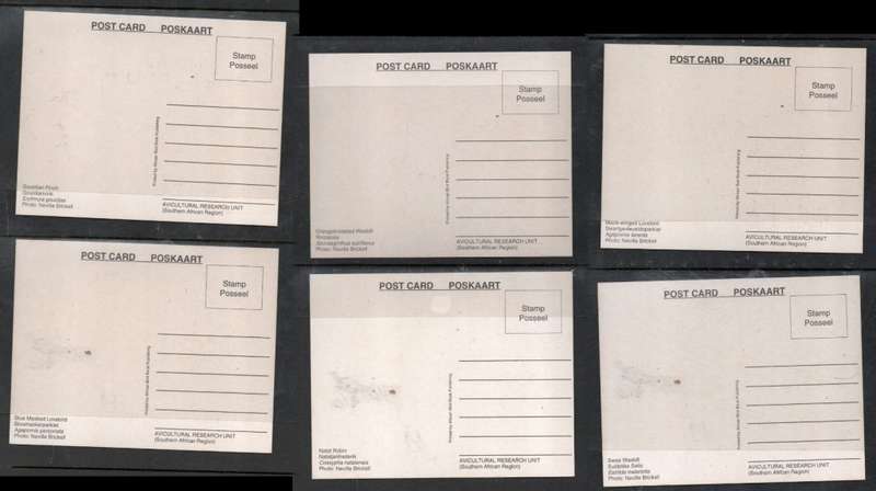 South Africa, Aviculture Reasearch Unit, 6 unused post cards