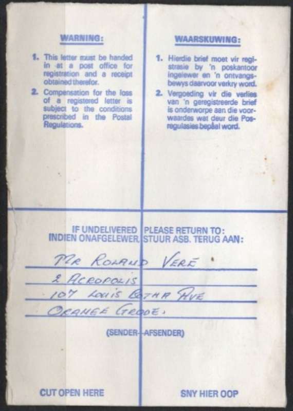 South Africa: 1981 Registered Letter, SPOED (Express) : 55c, HOUGHTON Label1 -HOUGHTON 11 V 81 c.d.s