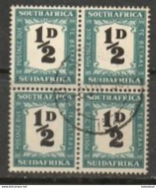 South Africa, 1948, Postage Due, 1/2D, block of 4, used