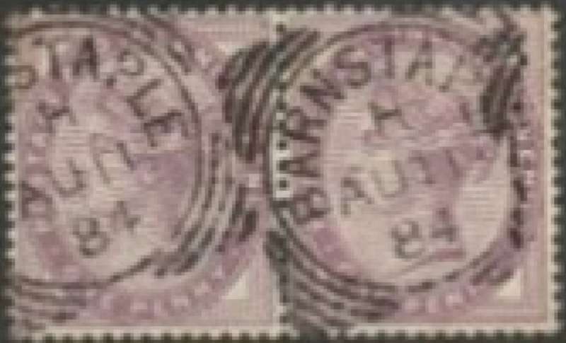Great Britain,VRI, 1881, 1d lilac, pair, used BARNSTAPLE -H - AU 11 84 sq.c.d.s.