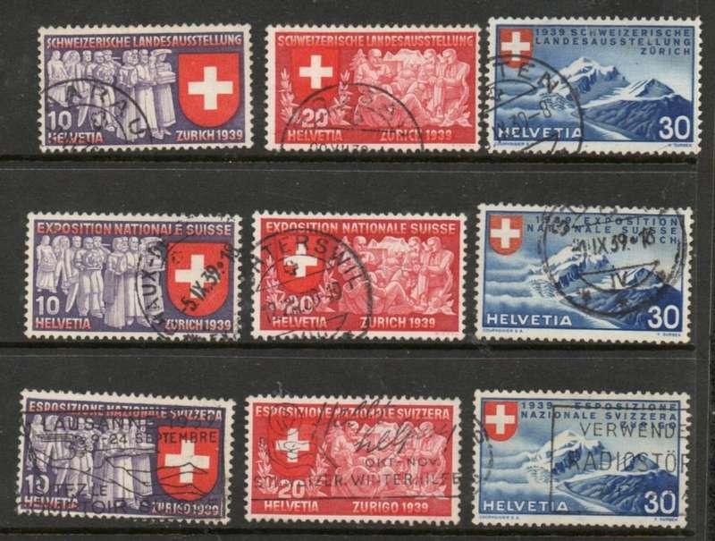Switzerland, 1939 National Exhibition, French, Italian, German sets , used