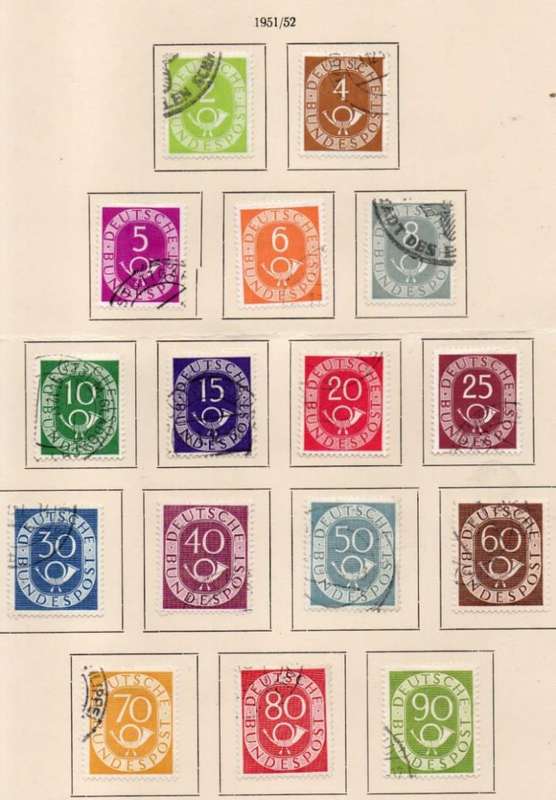 Germany, Federal Republic, 1951 - 2, posthorn definitive set 2pf - 90pf used