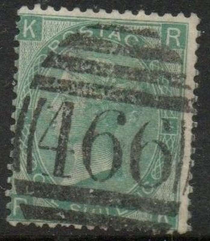 Great Britain, VRI, 1867 , 1/ green, plate 4, used barred oval 466,(Liverpool)