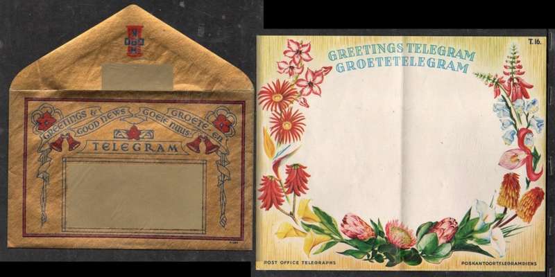 South Africa, Union, GVR, GVIR, Greetings telegram form ( T.16.) and envelope, unused