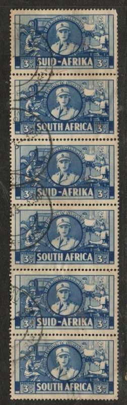 South Africa, 1941, War Effort, 3d, vertical strip of 6 used