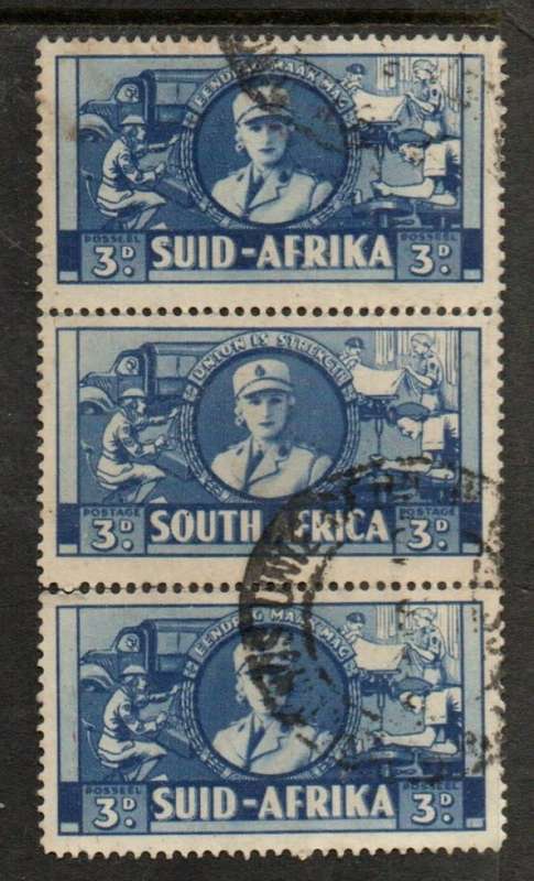 South Africa, 1941, War Effort, 3d, vertical strip of 3 used