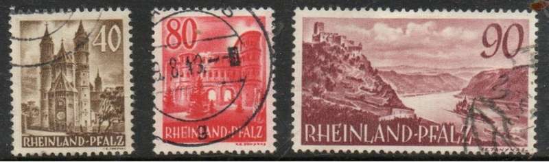 Germany, 1948, Allied Occupation, French Zone, 40, 80, 90 (pf) used