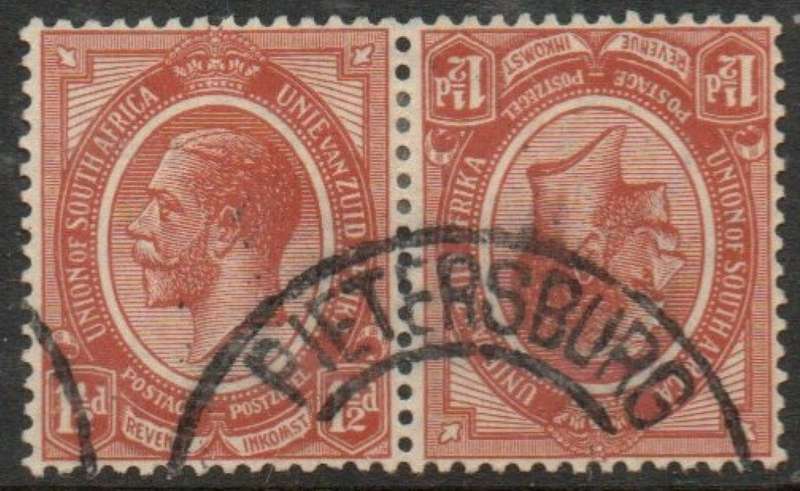 South Africa, GVR, 1 1/2d pair, tete beche, used