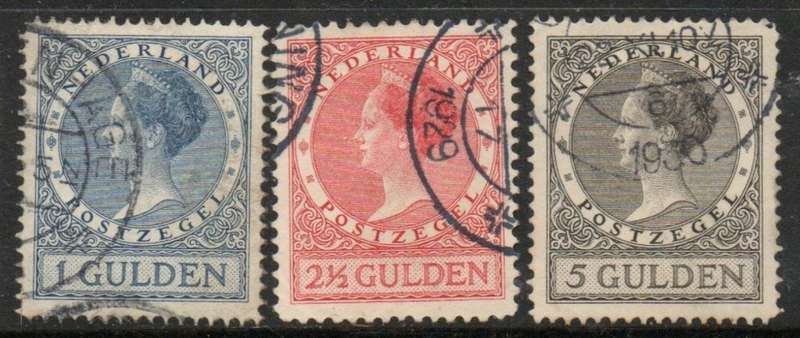 NETHERLANDS, 1924, 1, 2 1/2, 5 Gulden, c.d.s. used