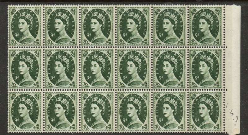 Great Britain EIIR, 1959, 9d, block of 18 MNH **