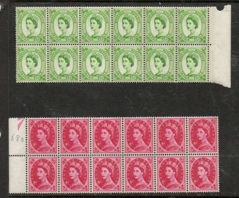 Great Britain EIIR, 1958, 1960,7d, 8d, blocks of 12 MNH **