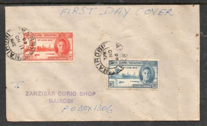 Kenya Uganda Tanganyika GVIR, Victory, plain FDC, NAIROBI KENYA 11 NO 46 c.d.s.