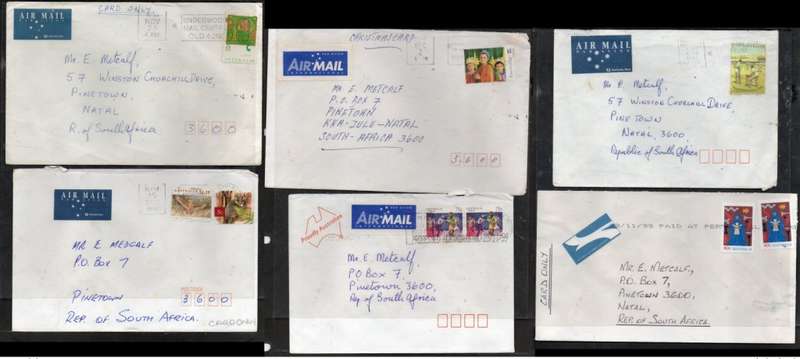 Australia EIIR, late 1990s, 6 envelopes (Xmas cards) air to S