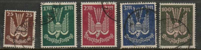 Germany, 1922, 25pf, 1M, 2M, 3M, 100M, air mail, used