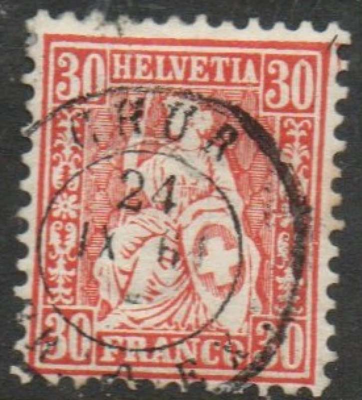 Switzerland, 1862 - 7,  30c vermillion, used