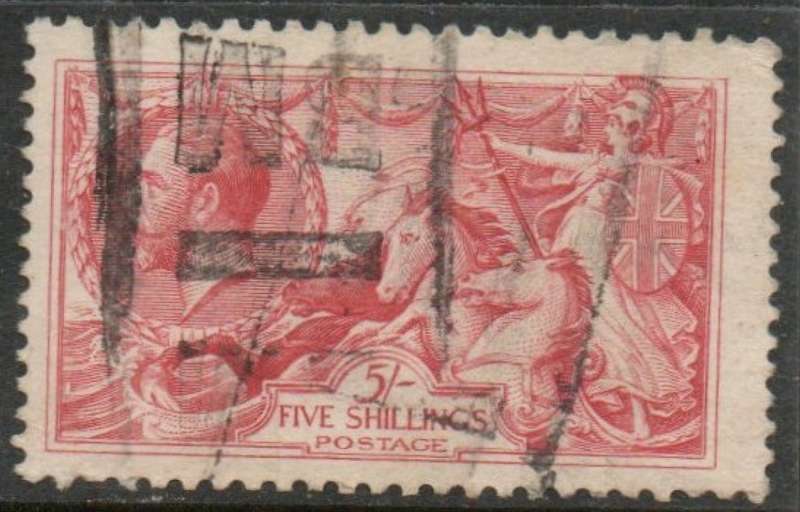 Great Britain, GVR, 1919, 5/, rose-red, Bradbury Wilkinson printing, registered boxed parcel d.s u