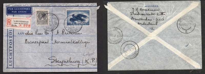 Netherlands, airmail,Kinder set + 7 1/2c , sGRAVENHAGE 30 XII 1936 >JOHANNESBURG redirected >Turfont