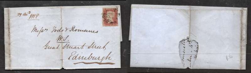 Great Britain, Scotland, imperf 1d red PAISLEY AP 26 1848 (boxed, reverse) >EDINBURGH, mute APR 27