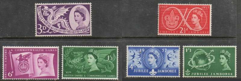 Great Britain, EIIR, 1957 Scouts Jamboree, 1958 Empire Games MH *