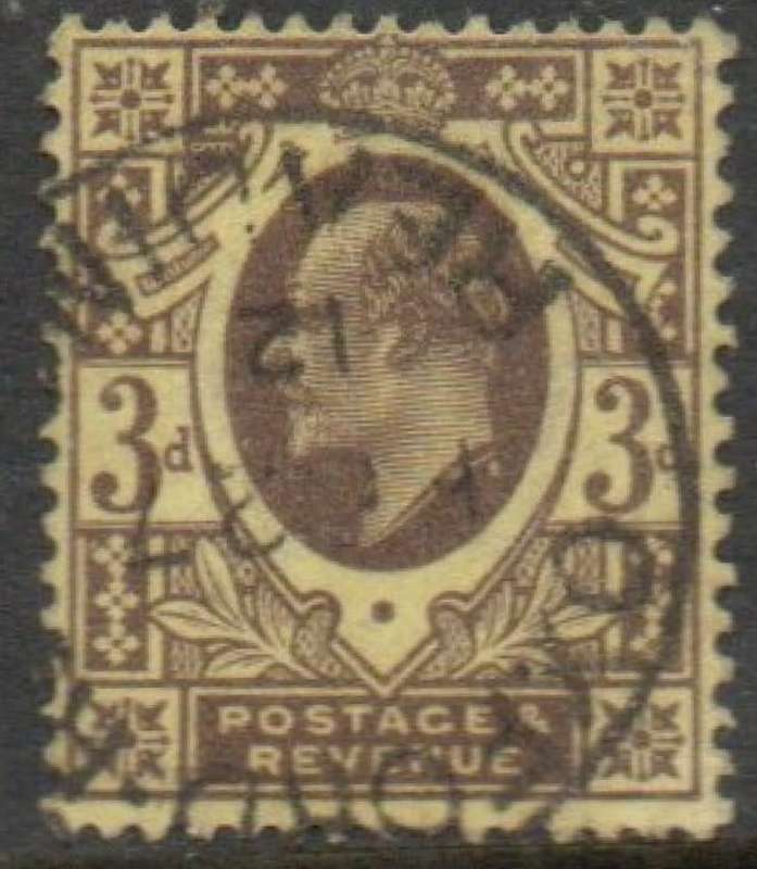 Great Britain, EVIIR, 1911, 3d. purple / lemon, perf 15 x 14, used