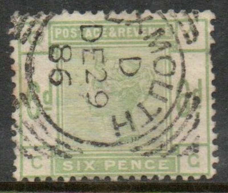Great Britain, VRI, 1883, 6d dull green , used , EXMOUTH DEC 29 86, sq.c.d.s.