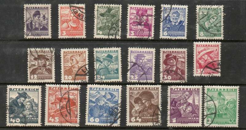 Austria 1925 defintives short set, 18 values 1g - 2s, used
