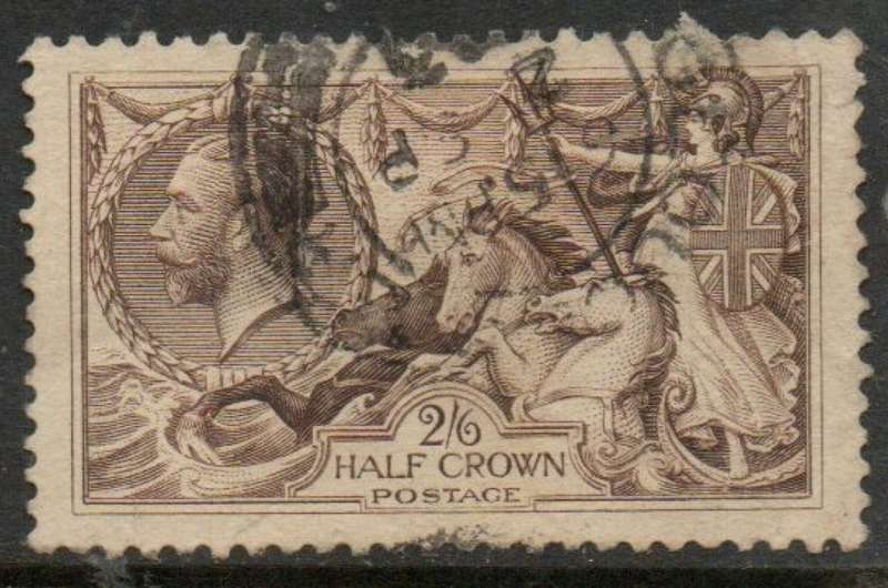 Great Britain, GVR, 1918 , seahorses, 2`6 pale brown, Bradbury Wilkinson printing, used