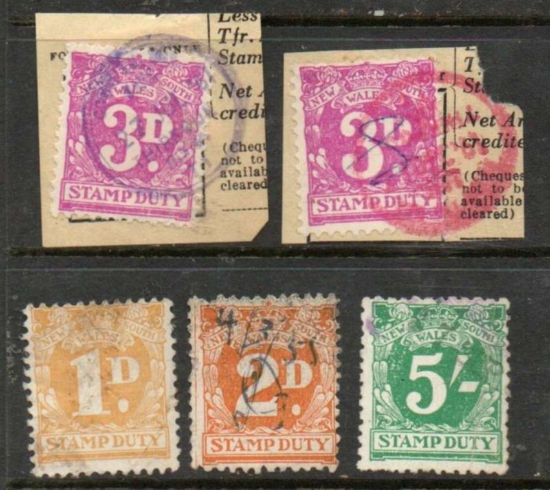 Australia, New South Wales, Stamp Duty, 1929 >, 1d, 2d, 3d, 3d, 5d used