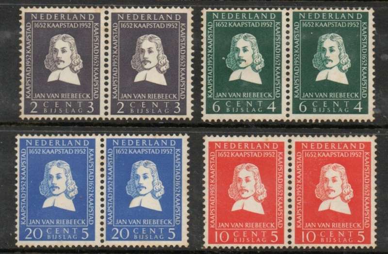 Netherlands, 1952, Van Reibeeck, Tercentenary, pairs MH* / MNH **