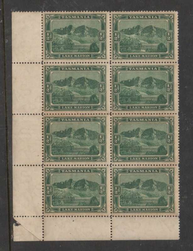 Australia, Tasmania, 1900, 1/2d deep green, SW corner block of 8, MNH **