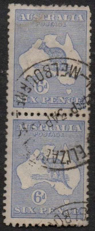 Australia, GVR, Kangaroo, 1918, 6d dull blue, pair used
