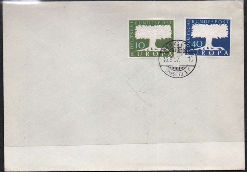 Germany, plain, private First Day Cover, EUROPA, HAGEN 16.9.57, c.d.s., not addressed