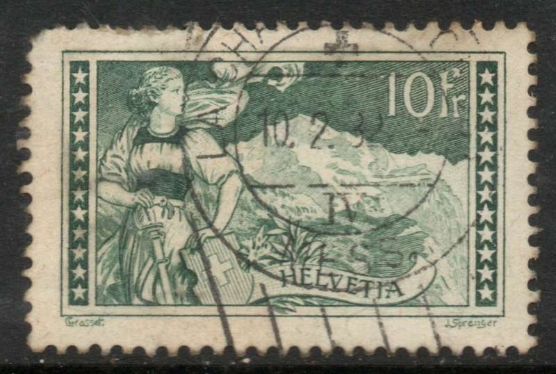 Switzerland, 1930, 10Fr deep grey-green, used