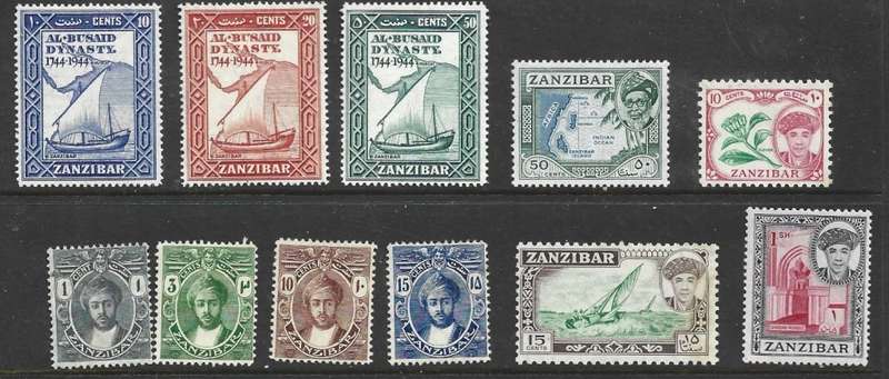 Zanzibar, assortment of MH * stamps