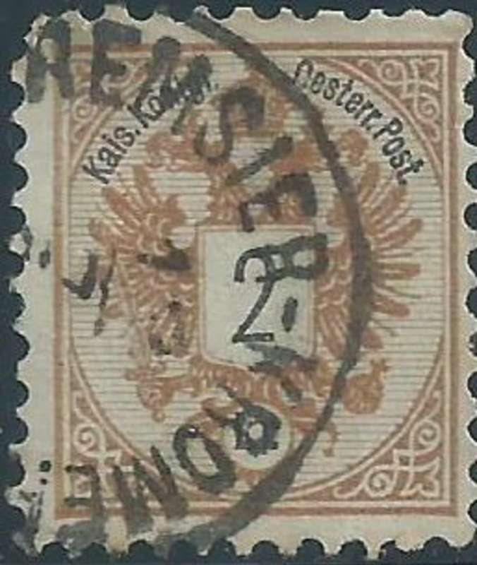 Austria, 1883, 2 kr brown, perf 10.5, used