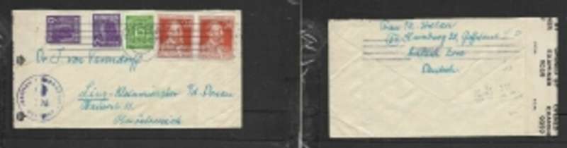 Germany, 75pf, HAMBURG 08.9.47 > > Austria, BRITISH CENSORSHIP GERMANY 796(violet) EXAMINER 9509 ta