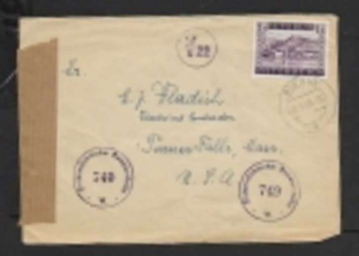 Austria,cover front / fragment, 1s, WIEN 49, 02.6.48 c.d.s. >USA, Austrian Censor 749, V22 in viole