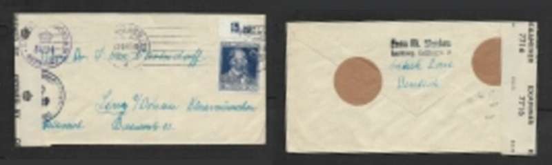 Germany, 75pf, HAMBURG 23.6.47 > > Austria, BRITISH CENSORSHIP GERMANY 5843(violet)+another, EXAMIN