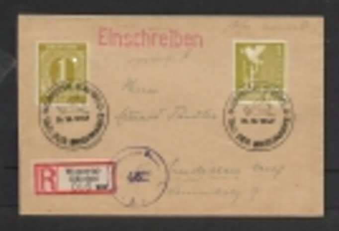 Germany, 2 x 1DMk, WUPPERTAL-ELBERFELD TAG DER BRIEFMARK 26.10.47 > EMSDETTEN, registered, Austrian