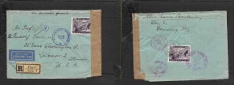Austria, registered air, 1 WIEN 1 - 23.ii.48, c.d.s. > USA, Censor 522, plain tape, NEW YORK transi
