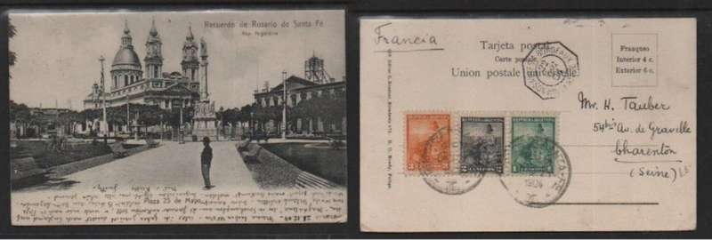 Argentina, Recuerdo de Rosario de Santa Fe used , 6c SANTA FE DIC 21 1904 c.d.s. > France BUENOS AY