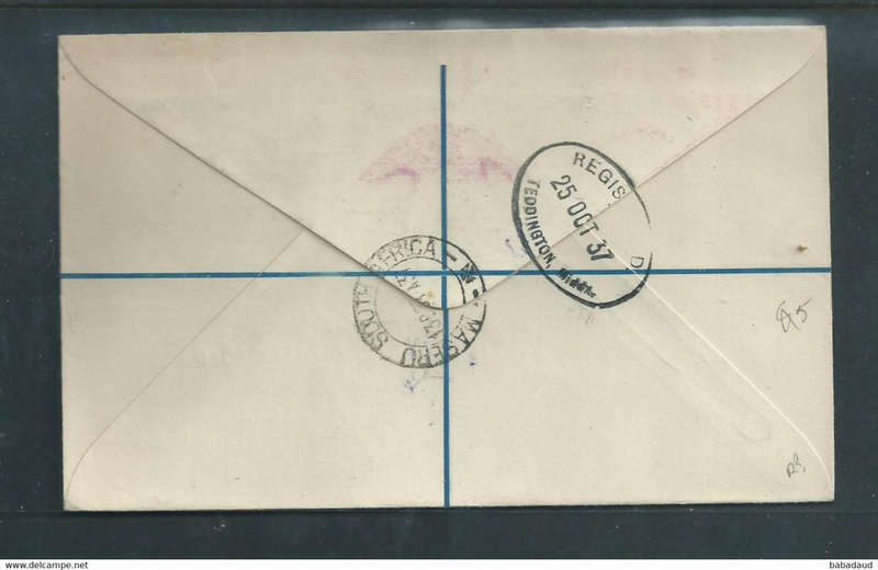 Basutoland, GVIR Coronation cover registered MASERU SOUTH AFRICA13 OCT 37 > TEDDINGTON MIDDX 25 OCT