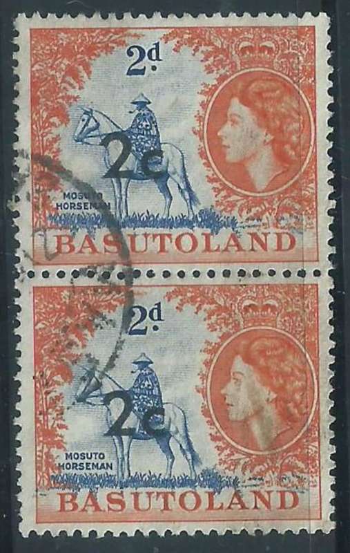 Basutoland EIIR, 1961, currency changes, 2c on 2d, pair, used