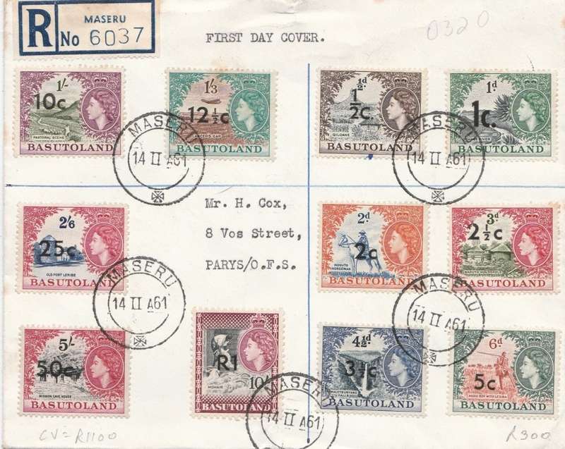 Basutoland, EIIR, plain First day Cover, Registered, 1/2c on 1/2d, to R1 on 10/, MASERU 14.II.61 >