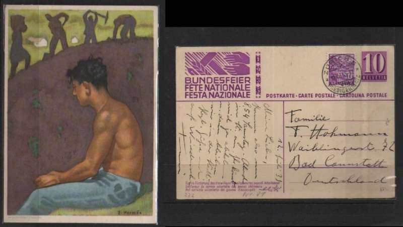 Switzerland, Bundesfeier, 10c postal card + 10c adhesive, used ZURICH 21 VII 35 cds > Germany