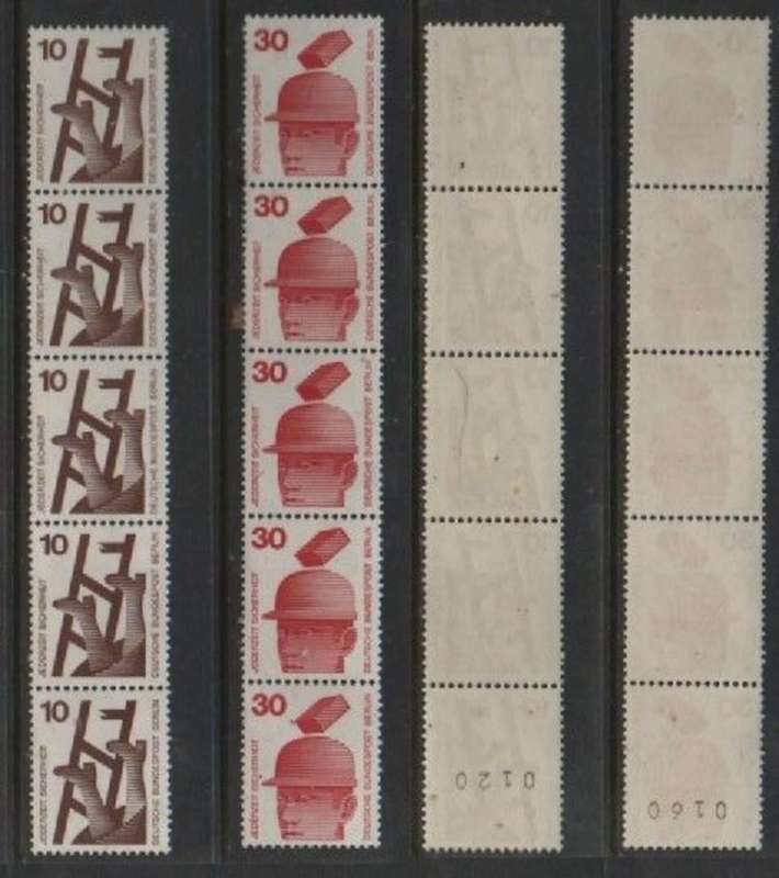 Germany, West, 1971, occupational safety,10pf, 30pfvert strips of 5, control numbers on gum