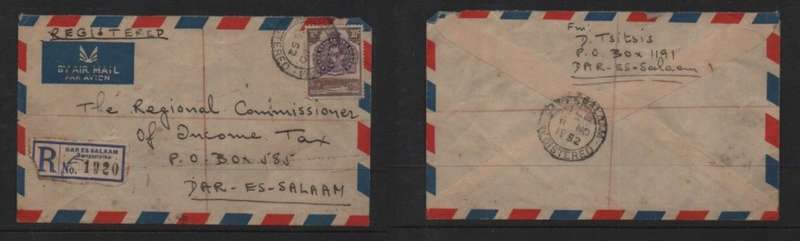 Kenya Uganda Tanganyika, GVIR, registered 30c, DAR ES SALAAM 5 NO 52 > Dar Es Salaam