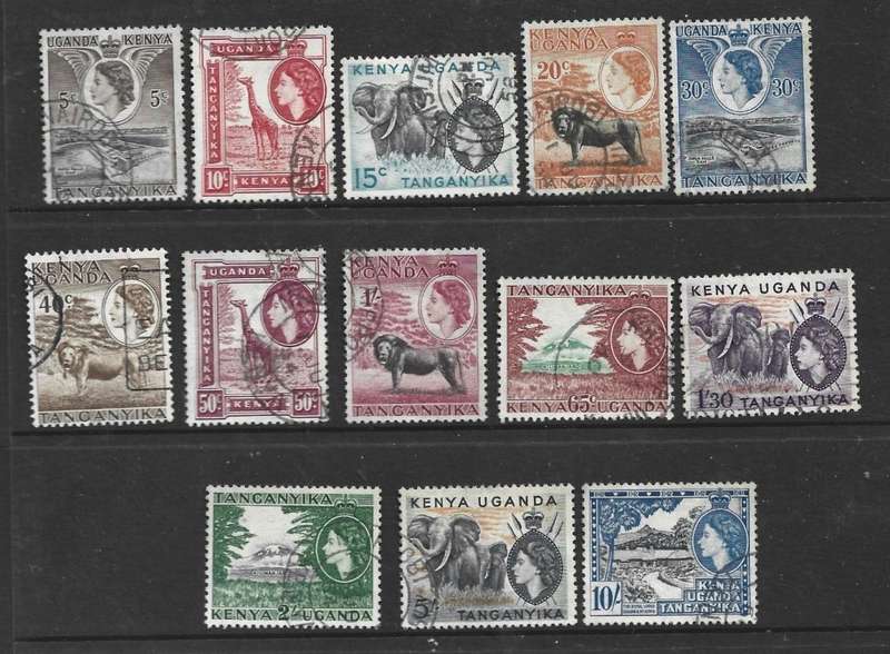 Kenya Uganda Tanganyika, EIIR, 1954 series, 5 cents to 10/ used