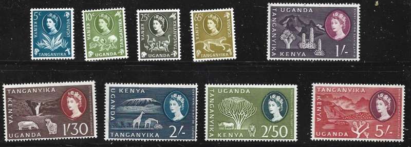 Kenya Uganda Tanganyika, EIIR, 1960 series,9 values between 5 cents to 5/ MNH **
