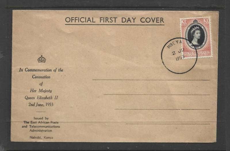 Kenya Uganda Tanganyika , EIIR, Coronation Official FDC, MBEYA 2 JU 53 , skeleton c.d.s., unaddress